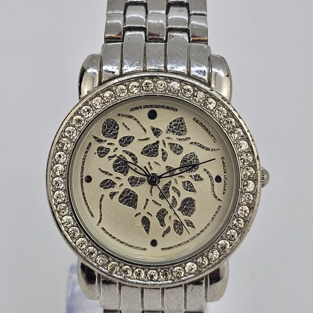 Women's Watch 35MM Cream Flowers Dial Gray Bracelet Band 7